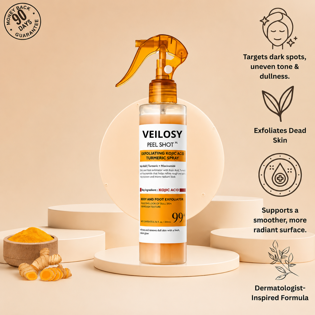 Veilosy Peel Shot - Body Exfoliating Spray with Kojic Acid and Turmeric
